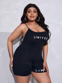Slaydiva Jumpsuits Plus Size Lộ Lưng Lá thư Giải trí - Màu xanh hải quân - Xem 6