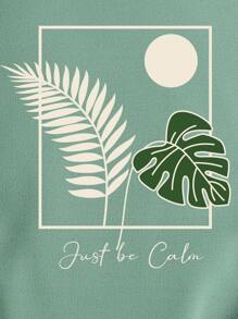 SHEIN EZwear Tropical And Slogan Graphic Thermal Lined Pullover - Mint Green - View 4