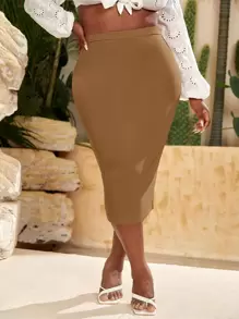 Slaydiva Váy Plus Size màu trơn Giải trí - Lạc đà - Xem 1