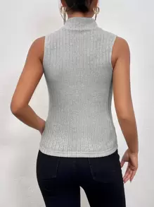 SHEIN Essnce Áo hai dây Gân đan màu trơn Giải trí - Màu Xám nhạt - Xem 2