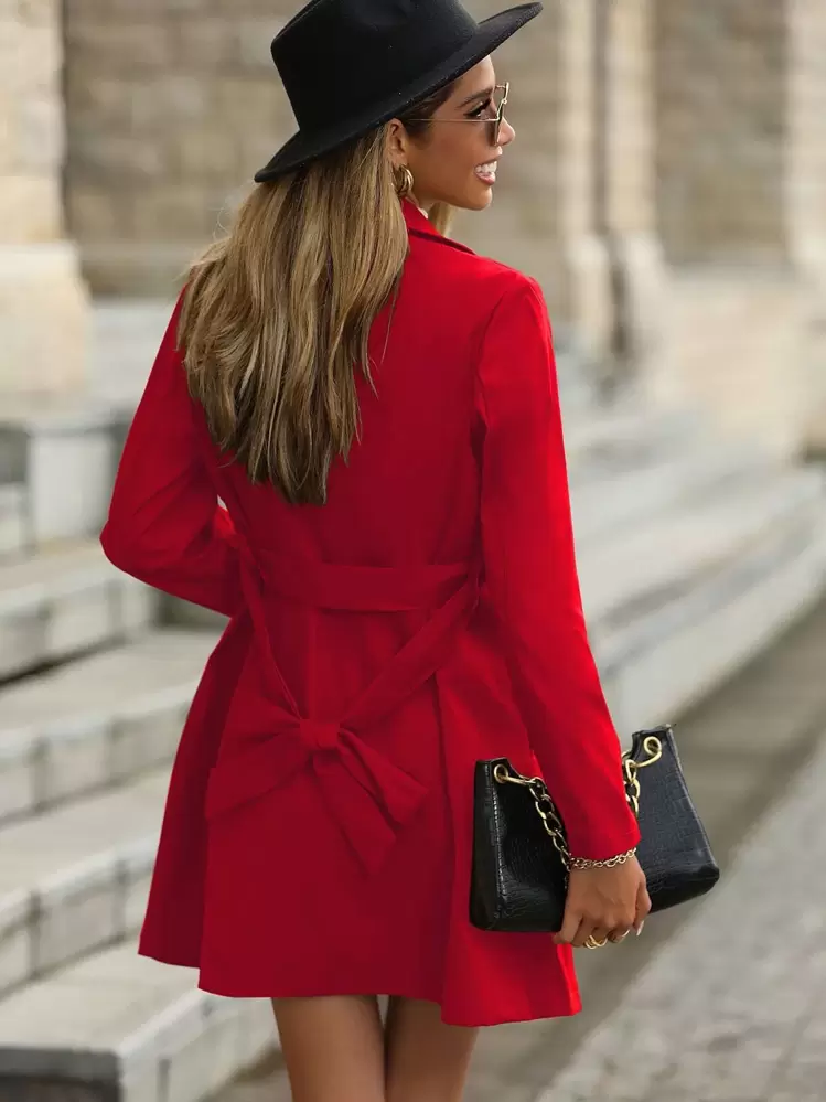 SHEIN❤テディーコート　レディース　ダブルボタン　ラペル襟 SHEIN Clasi Double Breasted Belted Trench Coat For New Year