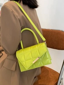 迷你熒光綠衍縫翻蓋方包 - 綠色 - 查看 2