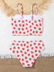 Teen Girls Strawberry Print Bikini Set Summer Beach - Pink - View 2
