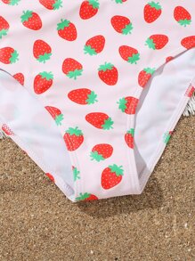 Teen Girls Strawberry Print Bikini Set Summer Beach - Pink - View 5