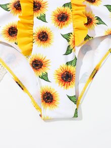 Chicas Bañador una pieza con estampado de girasol ribete con fruncido - Multicolor - Ver 3