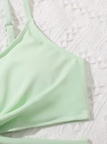 Tween Girl Flamingo & Tropical Print Bikini Set With Kimono Summer Beach - Green - View 3