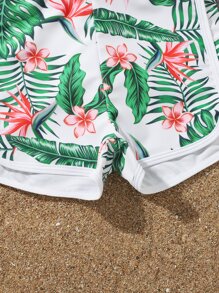 Tween Girl Tropical Print Bikini Set With Cover Up Summer Beach - Multicolor - View 5