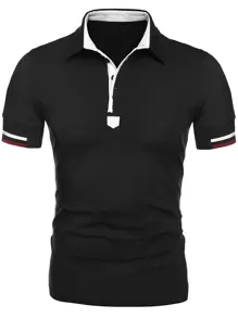 Men Contrast Trim Polo Shirt - Black - View 1