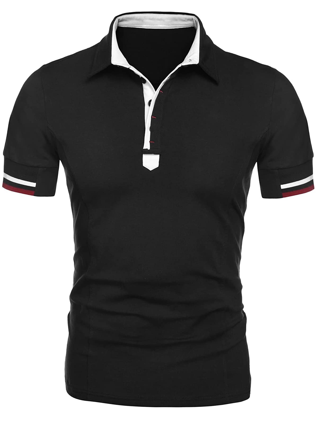 Men Contrast Trim Polo Shirt - Black - View 1