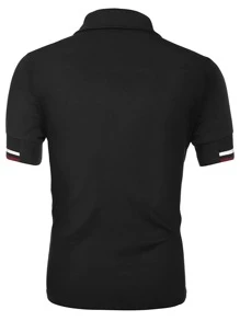 Men Contrast Trim Polo Shirt - Black - View 2