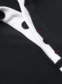 Men Contrast Trim Polo Shirt - Black - View 4