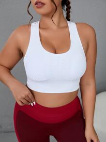 Sujetador deportivo unicolor de espalda nadador con abertura - Blanco - Ver 2