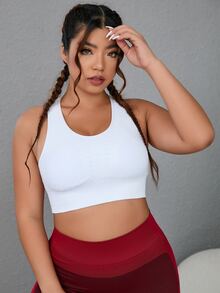 Sujetador deportivo unicolor de espalda nadador con abertura - Blanco - Ver 3