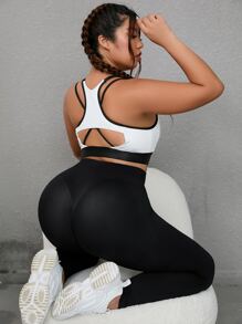 SHEIN Yoga Basic Leggings deportivos unicolor control de barriga - Negro - Ver 5