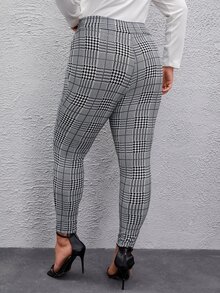 SHEIN Clasi 大碼格紋印花緊身打底褲 - 灰色 - 查看 2