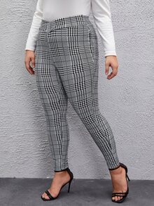 SHEIN Clasi 大碼格紋印花緊身打底褲 - 灰色 - 查看 3