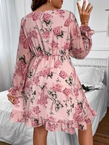 Franclia 大碼印花荷葉袖荷葉邊連衣裙 - 彩色 - 查看 4