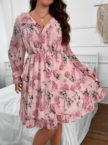 Franclia 大碼印花荷葉袖荷葉邊連衣裙 - 彩色 - 查看 8