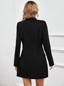 SHEIN BIZwear Cổ bẻ Nút phía trước Váy sơ mi Trang phục làm việc - màu đen - Xem 2