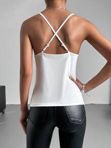 SHEIN Privé Draped Collar Criss Cross Backless Cami Top - White - View 2