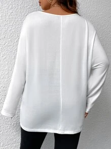 SHEIN Essnce Plus Solid V Neck Batwing Sleeve Tee - White - View 2