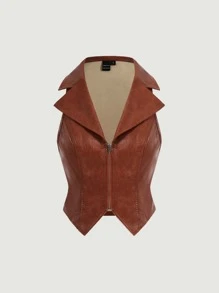 SHEIN MOD Zip Up Tank Top - Rust Brown - View 1