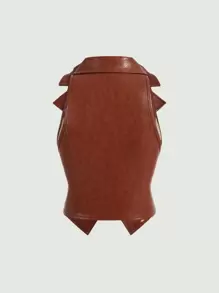 SHEIN MOD Zip Up Tank Top - Rust Brown - View 2