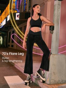 GLOWMODE 31" Velvet Crush Crossover Waist Trousers - Black - View 4