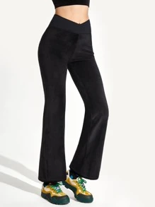 GLOWMODE 31" Velvet Crush Crossover Waist Trousers - Black - View 8
