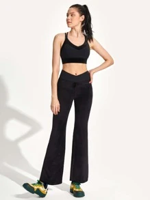 GLOWMODE 31" Velvet Crush Crossover Waist Trousers - Black - View 11