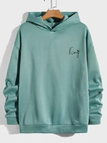 GENTILAND Men Letter Graphic Hoodie - Cadet Blue - View 1