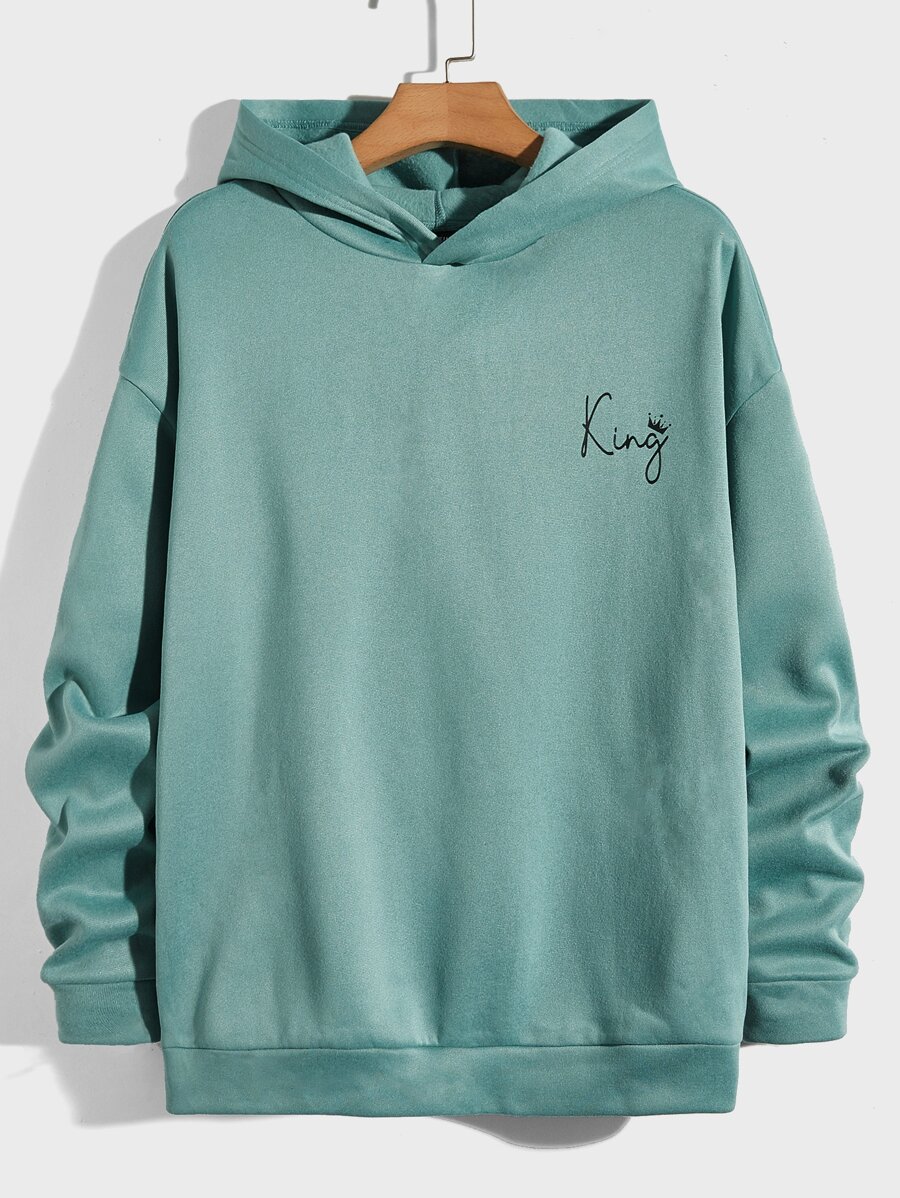 GENTILAND Men Letter Graphic Hoodie - Cadet Blue - View 1