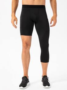 Manfinity Athleisure Calzas ajustadas deportivas para hombre en colores sólidos, con bolsillo para teléfono móvil incorporado. - Negro - Ver 4