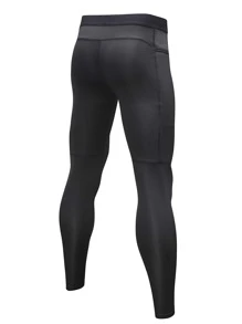 Men Solid Sports Tights With Phone Pocket - Black - View 4