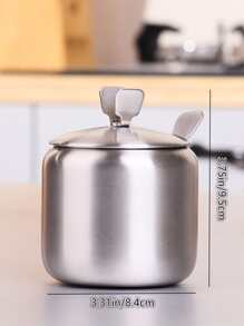1pc Stainless Steel Spice Jar With Spoon - Silver - View 2