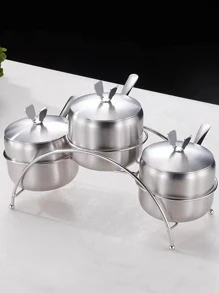 1pc Stainless Steel Spice Jar With Spoon - Silver - View 3