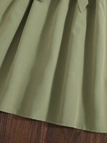 SHEIN Vestido Camisero Con Cinturón, Corte Entallado Para Niñas Jóvenes, Bordado Floral Y Detalle De Volantes - Multicolor - Ver 6