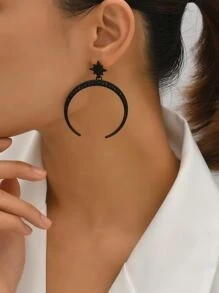 Bông tai thả mặt trăng rhinestone - màu đen - Xem 1