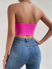 SHEIN Unity 素色手帕抹胸上衣 - 玫紅色 - 查看 2