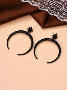 Bông tai thả mặt trăng rhinestone - màu đen - Xem 2