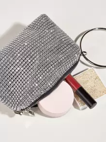 Bolso de noche elegante y de moda, mini bolso de mano con decoración de rhinestones - Plateado - Ver 4