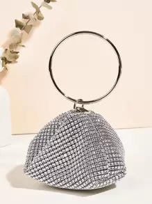 Bolso de noche elegante y de moda, mini bolso de mano con decoración de rhinestones - Plateado - Ver 6