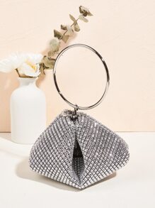 Bolso de noche elegante y de moda, mini bolso de mano con decoración de rhinestones - Plateado - Ver 7