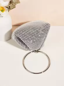 Bolso de noche elegante y de moda, mini bolso de mano con decoración de rhinestones - Plateado - Ver 8