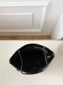 Geometric Embossed Grommet Eyelet Shoulder Tote Bag - Black - View 3