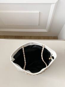 Geometric Embossed Grommet Eyelet Shoulder Tote Bag - White - View 3