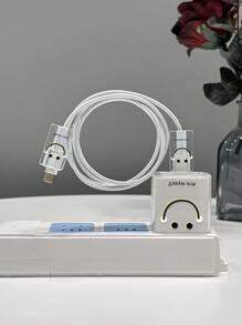 3 piezas expresión & con estampado de letra Cabeza de cargador Funda & Protector de cable de dato Set - Multicolor - Ver 2