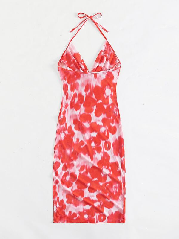 SHEIN Swim Vcay Tie Dye Split Thigh Halter Cover Up SHEIN USA