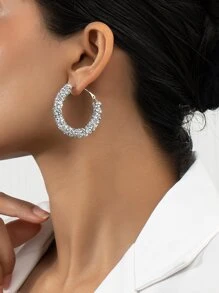 Pendientes de aro con diseño de diamante de imitación - Plateado - Ver 1