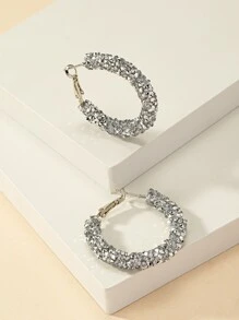 Pendientes de aro con diseño de diamante de imitación - Plateado - Ver 2